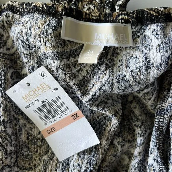 Michael Kors Womens Size 2X Blouse Paisley Print Long Sleeve Husk Tan Cream NWT - Picture 3 of 10